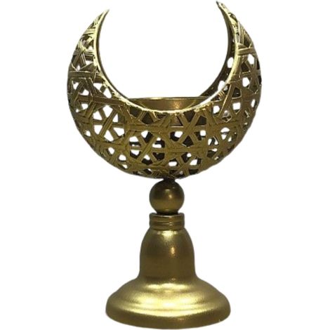 Bougeoir en fer, forme de lune dorée, accent en métal creusé, brûleur d'aromathérapie, décoration élégante pour le Ramadan, réunions religieuses, salon, bureau, chambre à coucher (1/5)