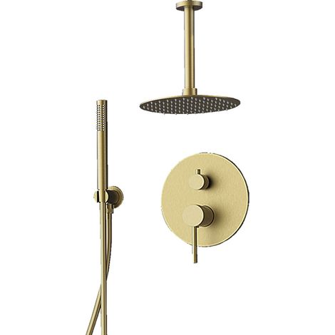 Kibath Grifo Empotrado de Ducha equipo de techo monomando redondo acabado ORO CEPILLADO ORO mate fabricado en latón (1/4)
