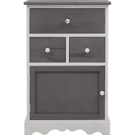 Rebecca Mobili Kommode 3 Schubladen 1 Tür Holz Weiß Grau Vintage 72x47x30