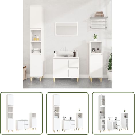 The Living Store Ensemble d'armoires salle de bain 3 pcs blanc bois d'ingénierie - Meuble De Salle De Bain - Ensemble Salle De Bain - Armoire Salle De Bain - Rangement Salle De Bain - Meuble Lavabo (1/5)