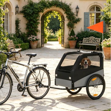 Rimorchio per bicicletta per cani fino a 20 kg con ruote pneumatiche da 20 pollici nero e grigio (1/5)