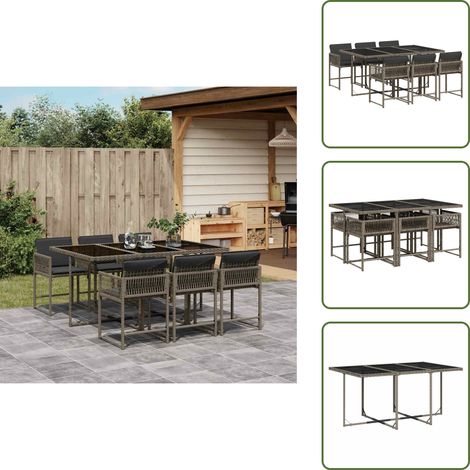 Ensemble à manger de jardin et coussins 7 pcs gris rotin - Meubles De Jardin - Salon De Jardin - Set De Jardin - Table De Jardin - Chaises De Jardin (1/5)