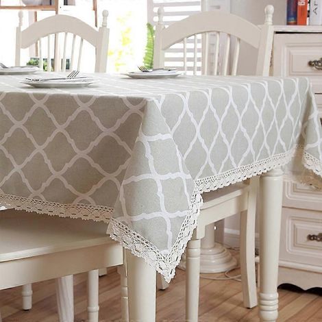 Nappe en coton et dentelle grise à motifs géométriques en losanges, 90 x 150 cm (1/3)