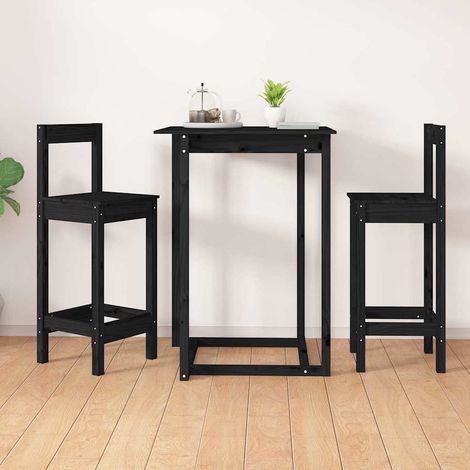 Lot de 2 Chaises de bar Tabourets de bar - Tabouret Haut Noir 40x41,5x112 cm Bois de pin solide BV253960 - BonneVie (1/5)