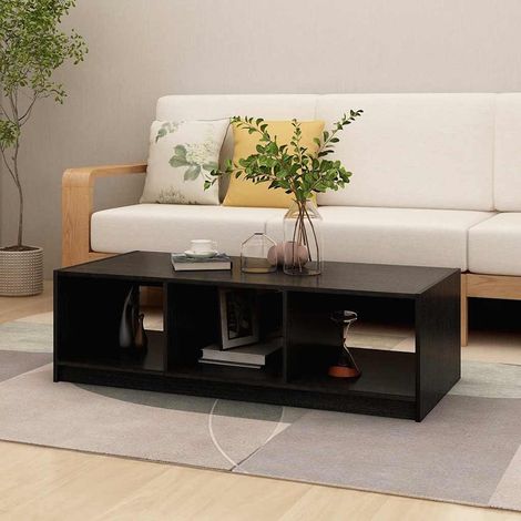 Table basse en bois de pin massif noir avec rangement 110 x 50 x 34 cm - PANGIVO (1/5)