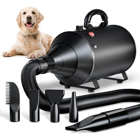 Pulseur pour Chien Blower Souffleur Chien Silencieux 3000W réglable - Souffleur de Soins avec 4 Buses différentes et Tuyau élastique,Noir Profond (1/5)