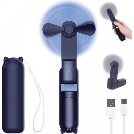 Mini-Handventilator, tragbar, batteriebetrieben, faltbar und leise, kann als mobile Stromquelle für Büro, Zuhause, Reisen und Outdoor-Aktivitäten verwendet werden (Blau)