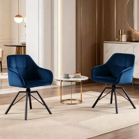 Pack de 2 sillas de comedor giratorias de terciopelo azul con reposabrazos DESVIAE (1/5)