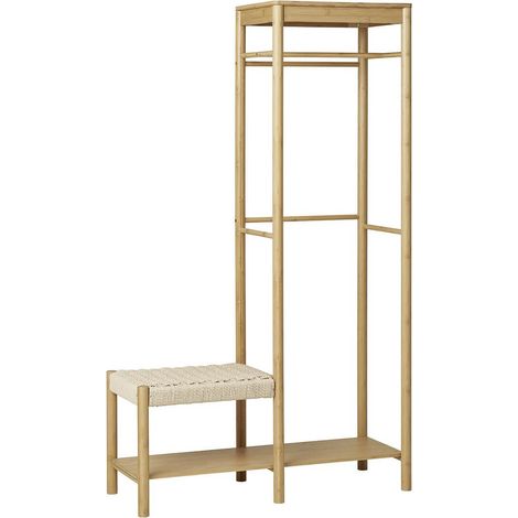 Meuble d'entrée Penderie avec Etagères à chaussure et assise en Bambou - WICKER