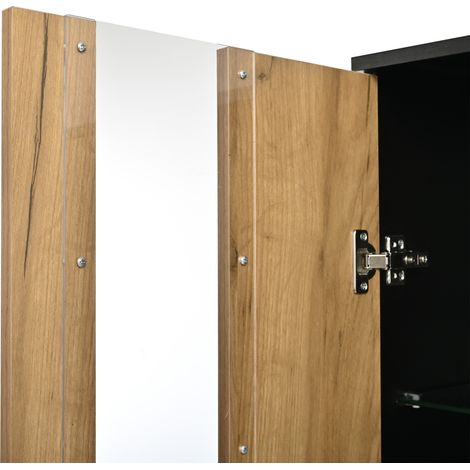 Vitrine 70 x 35 x 180 cm aus MDF und ESG-Glas, Naturholz/Schwarz, LED – MEUBLIV (1/5)