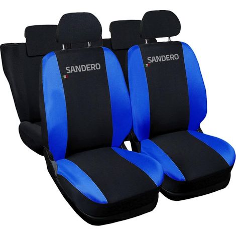 Lupex shop - Coprisedili Auto Compatibili per Sandero, Made In Italy, anteriori e posteriori con copri poggiatesta incluso, tessuto poliestere, Nero - Blu Royal