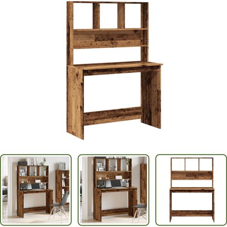 Bois d'ingénierie -  Bureau avec étagères vieux bois 102x45x148 cm bois d'ingénierie (1/5)