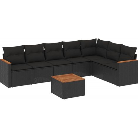 vidaXL Set Divani da Giardino con Cuscini 8 pz Nero in Polyrattan (1/5)