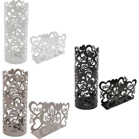 Porta Ombrelli vaschetta pioggia portariviste con cuore love bianco nero tortora per negozio ufficio casa ingresso in metallo - colorigenerali: NERO (1/5)