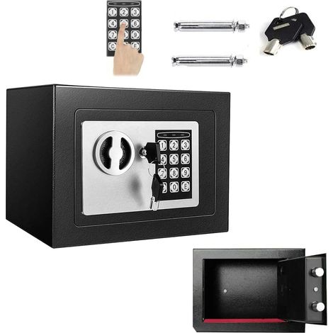 Coffre-fort électronique avec combinaison de chiffres, caisse, pour le bureau et la maison, coffre-fort numérique avec clé à chiffres complets, 2 clés, 2 vis de montage 4,6 l (23 x 17 X 17 cm, Noir)