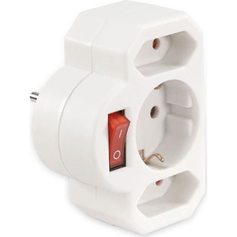 Adaptateur de prise MCPOWER, 2x Euro, 1x contact de protection, avec interrupteur (1/4)