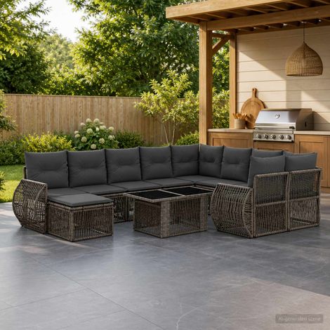 vidaXL Set Divano da Giardino 11 pz Grigio e Grigio Scuro polyrattan (1/5)