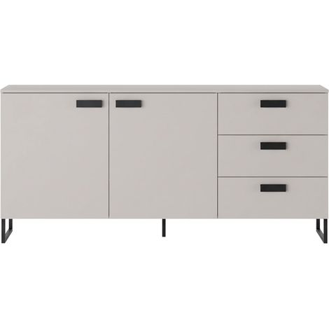 Madia con 2 Ante 3 Cassetti E Ripiani Interni Mobile Soggiorno Moderno In Melaminico Con Maniglie E Piedini Neri Per Sala da Pranzo Elegante 184 x 86 x 40 Cm Colore Beige