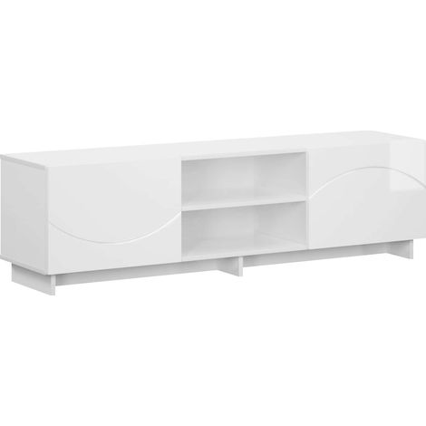 Meuble TV 140 x 34,5 x 40 cm Blanc brillant Bois d'ingénierie vidaXL