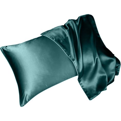 Taie d'oreiller en satin, taie d'oreiller unie (lot de 2), taie d'oreiller ultra douce, bleu lune (1/5)