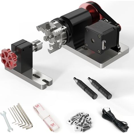 Kit de module rotatif, compatible avec l'axe rotatif CNC (4e axe) de la graveuse TTC450. Diamètre de serrage : 4 mm à 60 mm. Rapport de réduction du mandrin : 4:1 (1/5)