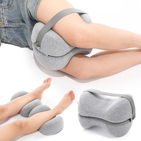 2-in-1 Knee and Ankle Height Pillow with Adjustable Strap - Foldable Memory Foam Leg Positioner for Side Beds, Beds and Sofas, Washable Cover, Grey (1/5)
