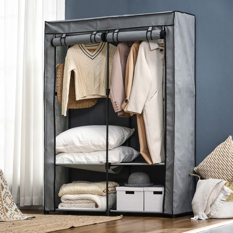 Armadio guardaroba in tessuto grigio chiaro 118x49x170 cm con ripiani FloraGrace (1/5)