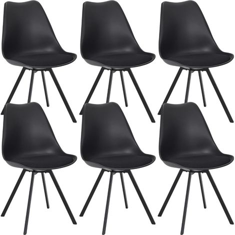 Lot de 6 chaises coque plastique et coussin en tissu texturé maille 3D noir - ELECTRON (1/5)