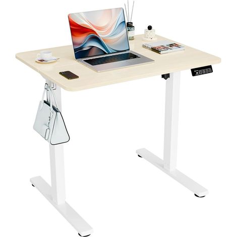Elektrischer Höhenverstellbarer Schreibtisch 80x60cm Weiß Eiche (1/5)