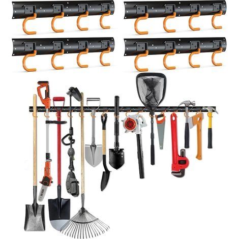 3-H Porte Outils de Jardin Mural 4 x 42cm, Range Support Outils de Jardin en Acier Massif, Rangement Crochet Mural Garage avec 16 Crochets pour Garage Remise Entrepôt Ferme Établi(168cm/66.14inch) (1/5)