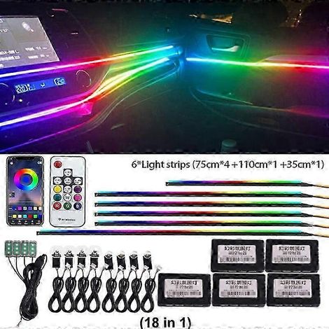 Kit de bande LED acrylique arc-en-ciel 18 en 1 / 22 en 1 Streamer Symphony pour éclairage d'ambiance intérieur de voiture, 213 LED RGB 64 couleurs, pour tableau de bord (Symphony 18 en 1) (1/5)