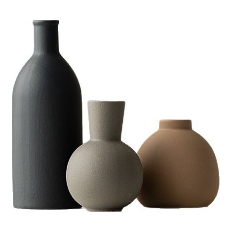 Lot de 3 vases décoratifs en céramique gris anthracite, gris clair et kaki marron : H21L7,8cm, H11,4L7,8cm, H10L10cm, pour décoration intérieure (1/5)