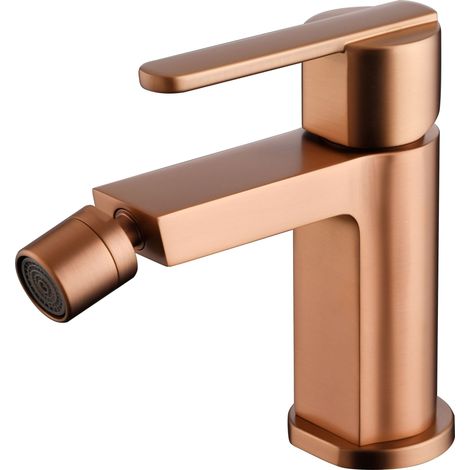 IMEX Miscelatore bidet in ottone color oro rosa spazzolato con cartuccia ceramica Ø28 mm e set 2 flessibili 3-8 para instalación segura - Modelo BDR001-2ORC