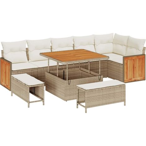 Maison Exclusive - Set Divano da Giardino 11 pz 9-Numero di posti Beige e Crema (1/5)