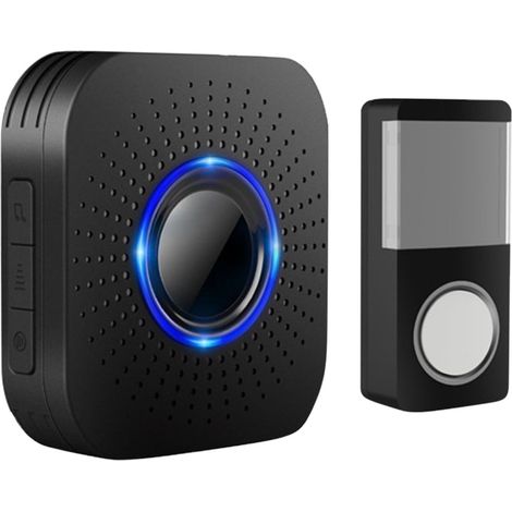 Wireless Doorbell, Outdoor Waterproof Wireless Front Doorbell, 1 Receivers &1 Transmitters, LED Display, 300 m Range, 4 Volume Levels, 58 Melodies-Black (1/5)