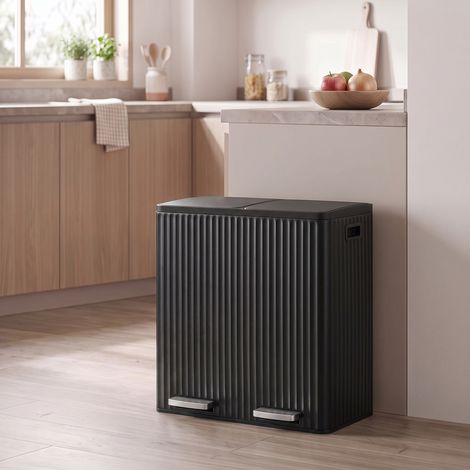 Poubelle Cuisine Tri Sélectif 2 Bacs à Pédale 2 x 30 L 59,1 x 36,5 x 62,7 cm Noir (1/5)