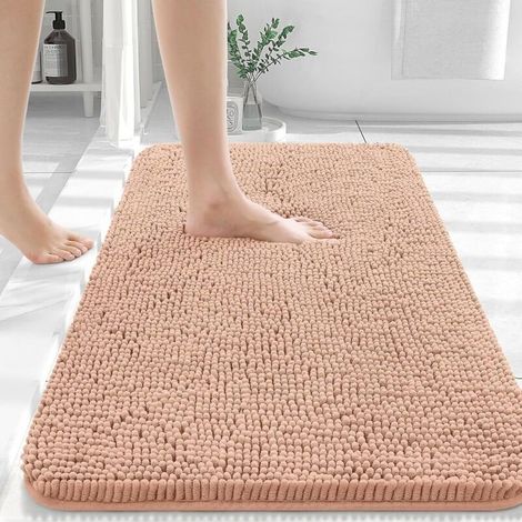 Tapis de bain 50x80cm, tapis de bain chenille ultra doux et absorbant, dos en caoutchouc, séchage rapide, lavable en machine, accessoire de décoration intérieure, camel (1/5)