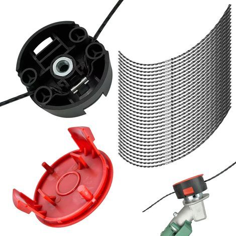 F016800431 Fil de débroussailleuse compatible avec débroussailleuse Bosch AFS 23-37, 37 cm x 3,5 mm avec tête de coupe F016F04839, couvercle de bobine F016F04841 (32 pièces) (1/5)