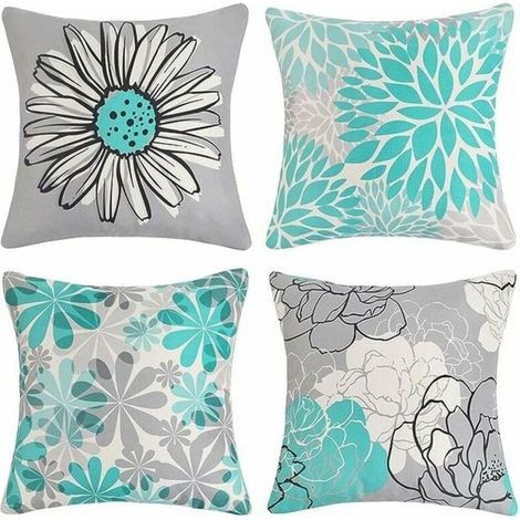 Lot de 4 housses de coussin d'extérieur, housses de coussin imperméables Housses de coussin en lin de tournesol pour décor de terrasse, jardin, salon, chambre à coucher (45 x 45 cm, bleu)