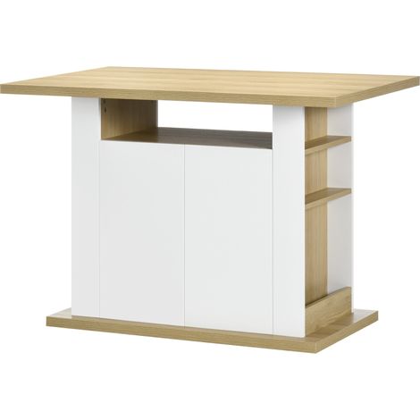 Isola per Cucina 4-6 Persone con Armadietti e Ripiani Aperti 110x70x75,5 cm in Truciolato Bianco e color Legno (1/5)