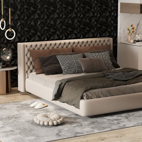 Lot de 40 Panneaux Muraux 3D Carreaux Murs en PVC avec Motifs Décoratifs en Diamant Panneaux Carrés Autocollants pour 10 ㎡ Noir (1/3)
