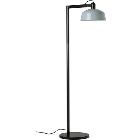 Faro Tatawin Lampadaire de bureau Tatawin, noir satiné, abat-jour bleu grisâtre brillant, culot E27