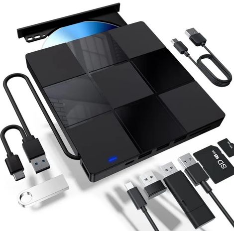 Externer DVD-Leser/Brenner für Laptop oder Desktop-PC, Multifunktions-Kartenbrenner, 7 integrierte Funktionen.