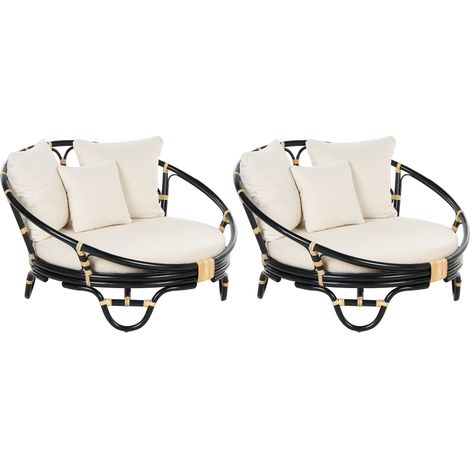 Conjunto de 2 camas de exterior de ratán beige negro cojines Rossano