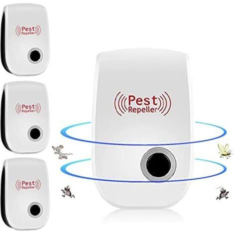 Ultraschall-Mäuse- und Rattenabwehrgerät, Ultraschall-Mäuseabwehrgerät für den Innenbereich, Anti-Mäuse-Gerät gegen Insekten, Mücken, Kakerlaken, Ratten und Spinnen, 4er-Pack (1/5)