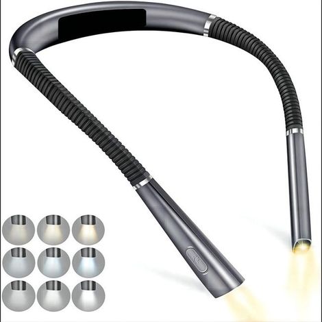 Lampada da lettura da collo ricaricabile - Lampada da lettura a LED - 3 colori - 9 livelli di luminosità - Braccio pieghevole - Grigio (1/5)