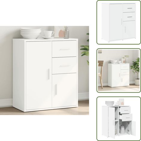 The Living Store Buffet blanc 60x31x70 cm bois d'ingénierie - Buffet - Meuble De Rangement - Armoire - Commode - Cuisine (1/5)