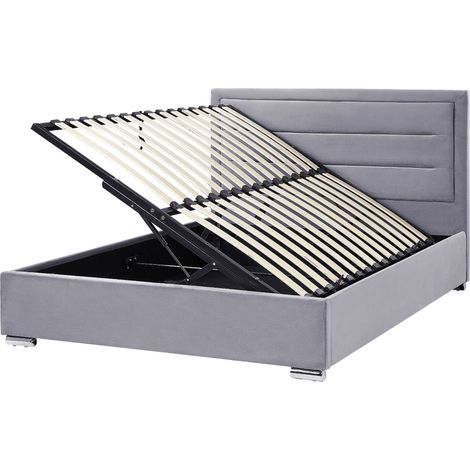 Ottoman Bed Velvet ROUEN 160 x 200 cm (EU King Size) Dark Grey