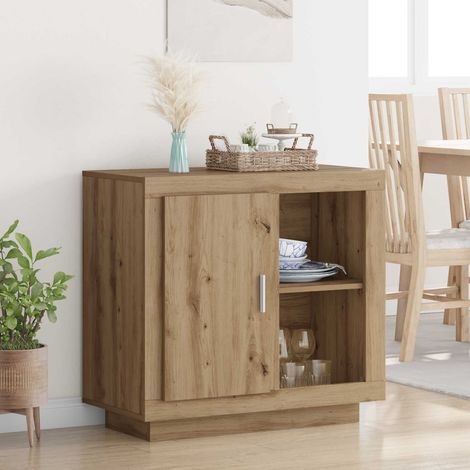 Buffet 1 porte en bois d’ingénierie chêne artisanal 80 x 40 x 75 cm - PANGIVO (1/5)