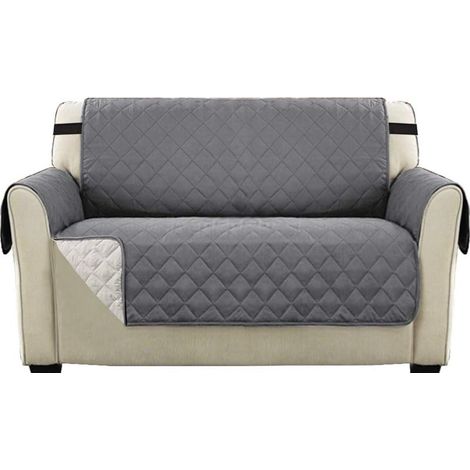 Housse Réversible Double Face Pour Canapé Matelassé, Luxury Extra, Doux, À L'eau Avec Sangles De Fixation Élastiques,(Canapé 2 Places, Gris) (1/5)